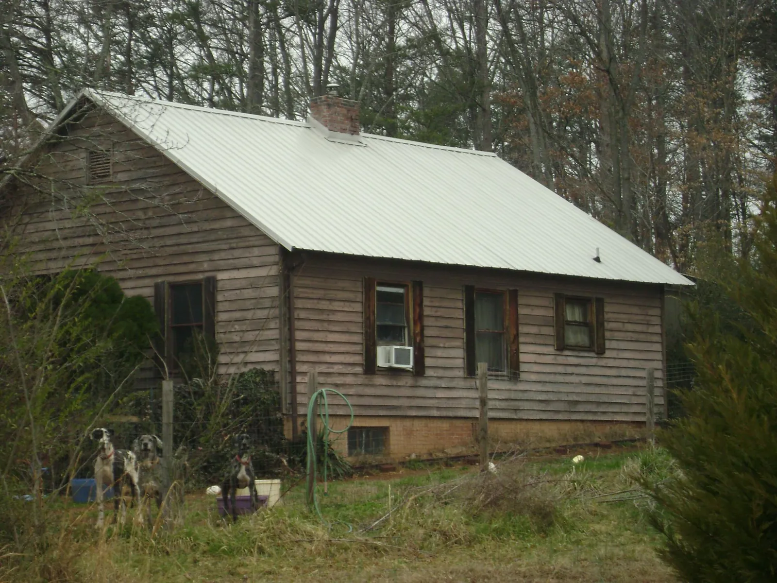 White metal roof on an old wood sided farmhouse, from a Metal Roof Installation job in Albion